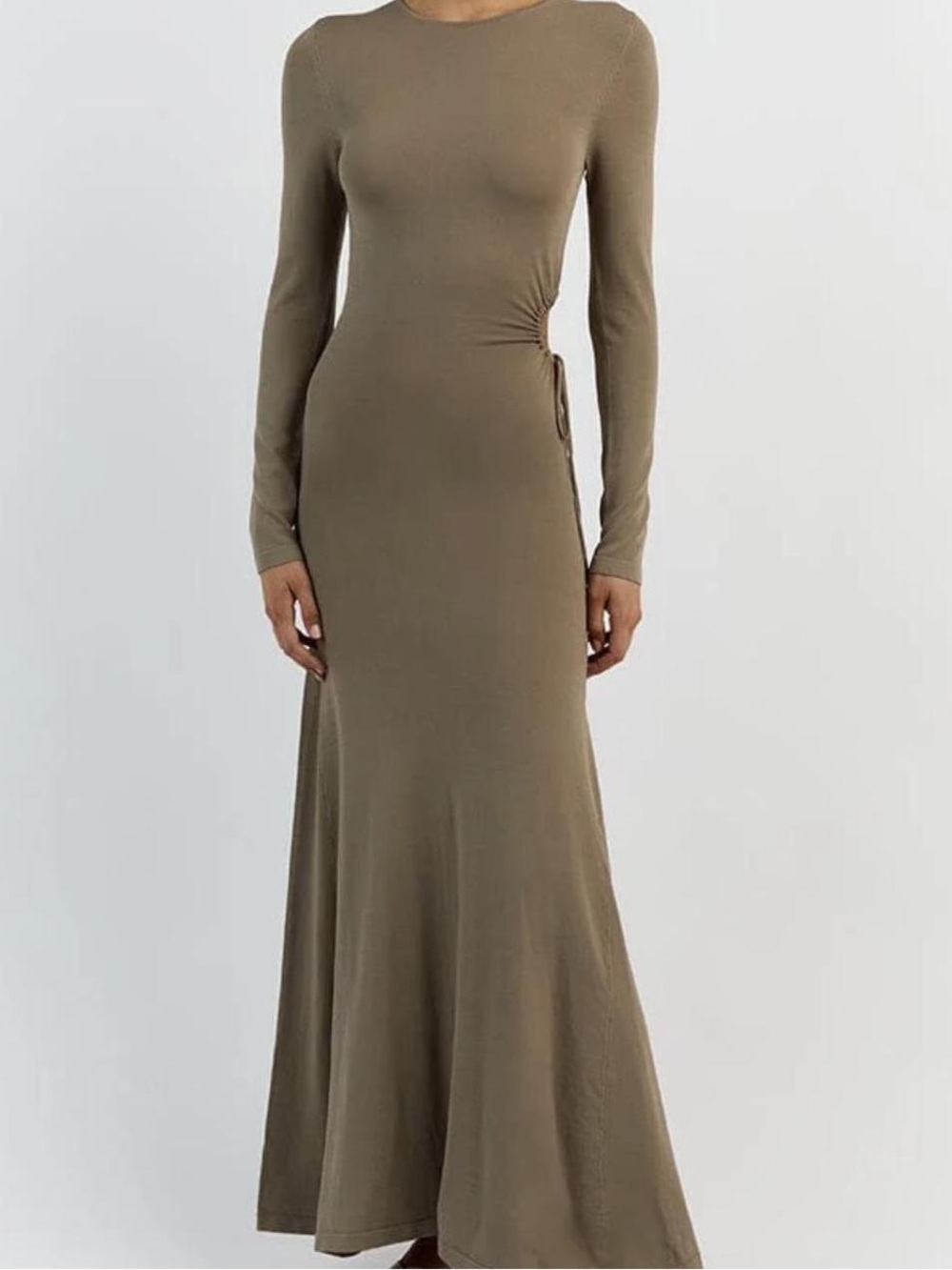DISSH Grace Crew Moss Khaki Taupe Cut Out Knit Gathered Elegant Maxi Dress XXL